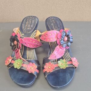 L'ATISTE Women's Floral Sandals - Pink and Blue